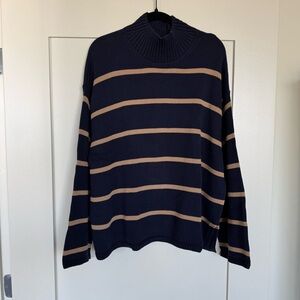 GAP Navy and Tan Striped Mockneck Sweater